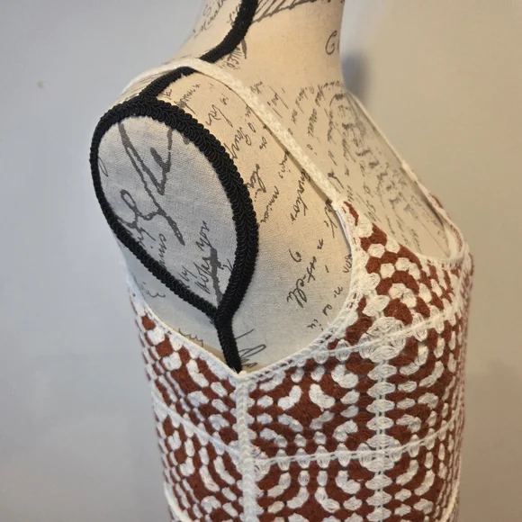 Brown and White Crotchet Spaguetti Straps Dress, Size M. - Picture 7 of 14